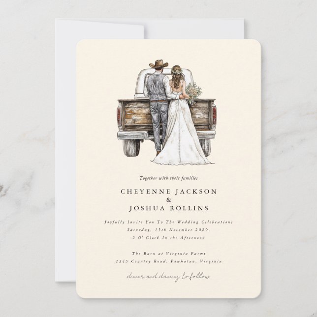 Convites Modern Rustic Western Photo Wedding Invitation  (Frente)