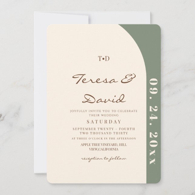 Convites Modern Sage & Cream Boho Photo Wedding (Frente)