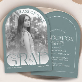 Convites Modern Sage Green Arch Photo Graduation Party