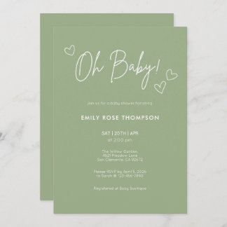Convites Modern Sage Green Baby Shower Minimal Script
