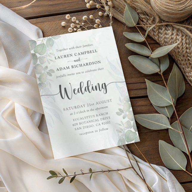 Convites Modern Sage Green Eucalyptus Wedding Invitation (Criador carregado)