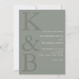 Convites Modern Sage Green Monogram All in One Wedding