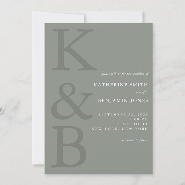 Convites Modern Sage Green Monogram All in One Wedding (Frente)