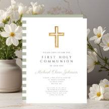 Modern Sage Green Stripes cruza Primeira Comunhão