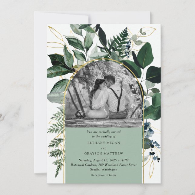 Convites Modern Sage Green Watercolor deixa casamento com f (Frente)