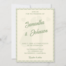 Convites Modern Sage Green Wavy Stripe Photo Wedding