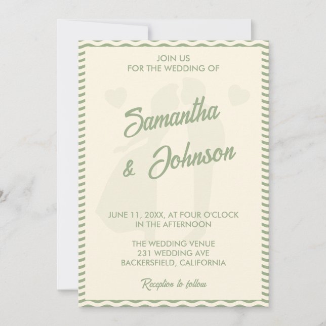 Convites Modern Sage Green Wavy Stripe Photo Wedding (Frente)
