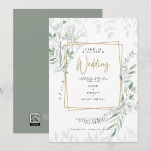 Convites Modern Sage Greenery Casamento QR Código RSVP Con