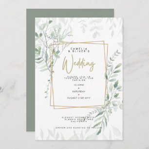 Convites Modern Sage Greenery Casamento QR Código RSVP Conv