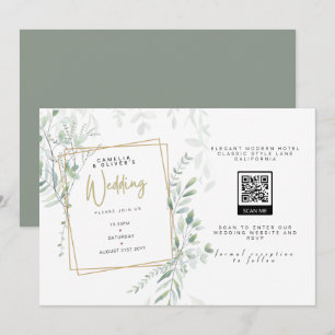 Convites Modern Sage Greenery Casamento QR Código RSVP Conv