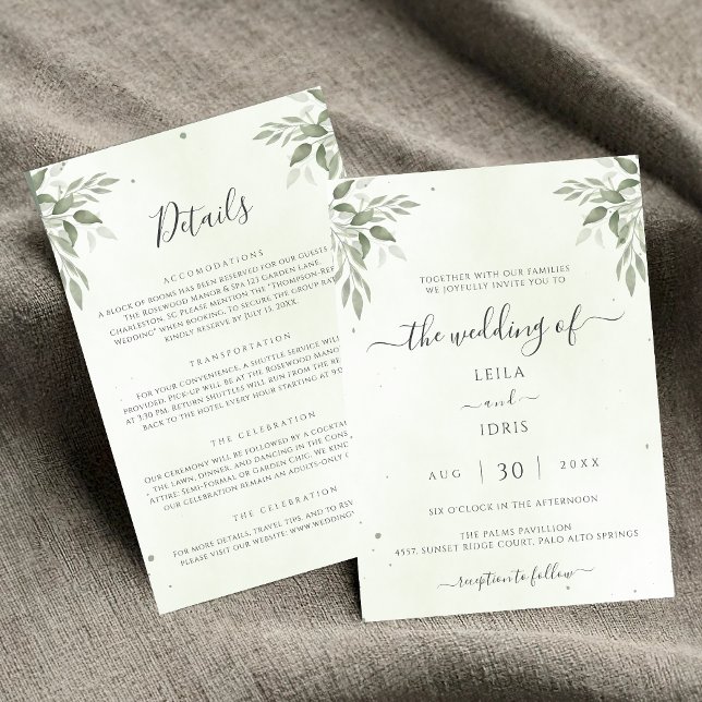 Convites Modern Sage Greenery Floral All-in-One Wedding (Criador carregado)