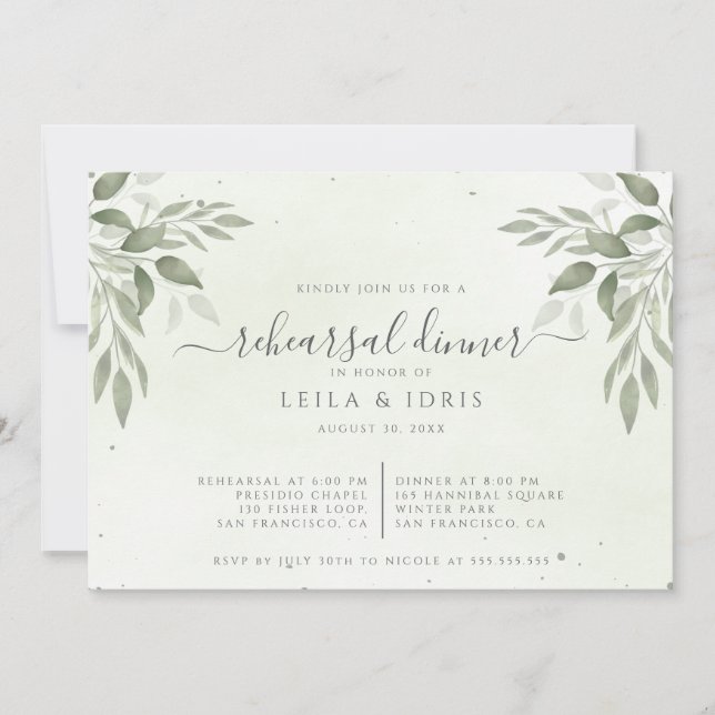 Convites Modern Sage Greenery Rehearsal Dinner Invitation (Frente)