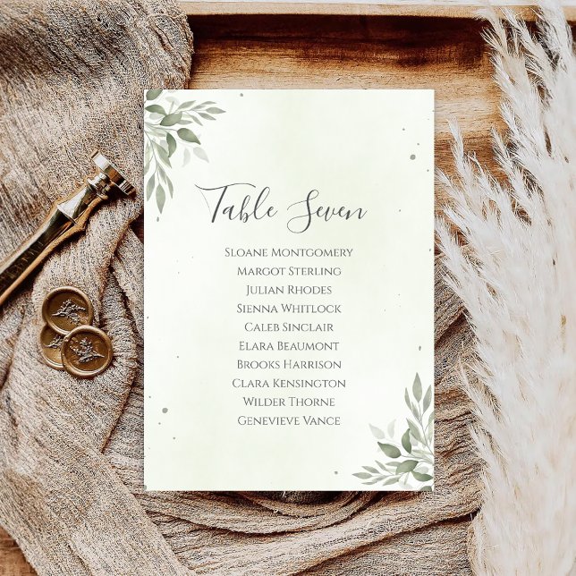 Convites Modern Sage Greenery Wedding Seating Plan Card (Criador carregado)