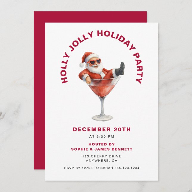 Convites Modern Santa Holly Jolly Christmas Party (Frente/Verso)
