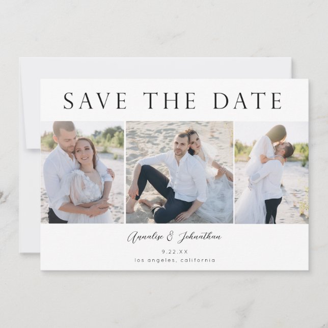 Convites Modern Save the Date Three Photo V2 (Frente)