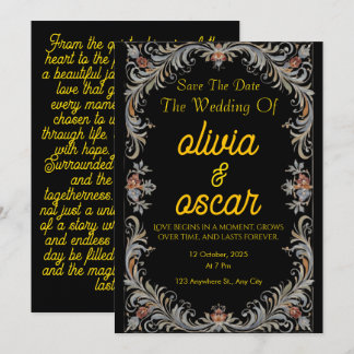 Convites Modern Scandinavian Rosemaling Wedding Invitation 