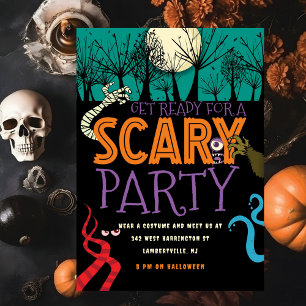 Convites Modern Scary Spooky Festa de Costume de Halloween
