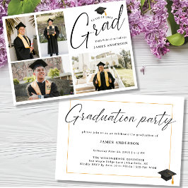 Convites Modern Script 4 Photo Collage Graduation Party