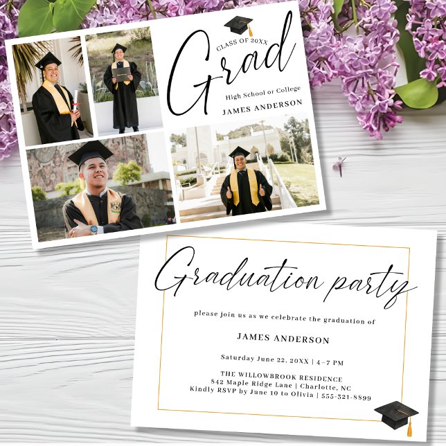 Convites Modern Script 4 Photo Collage Graduation Party (Criador carregado)