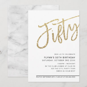 Convites MODERN SCRIPT 50.º aniversário cinquenta brilho de