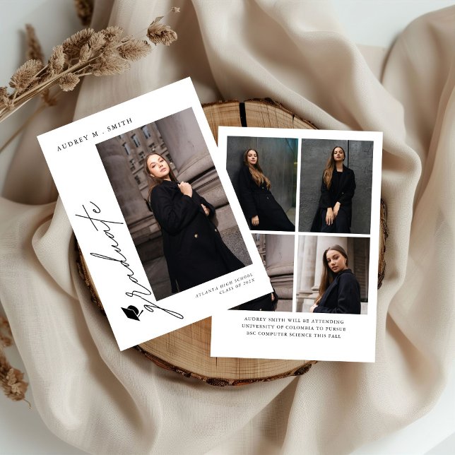 Convites Modern Script 5 Photos Graduation Announcement (Criador carregado)