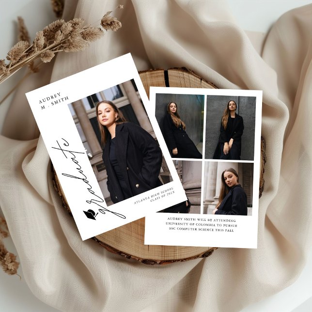 Convites Modern Script 5 Photos Graduation Announcement (Criador carregado)