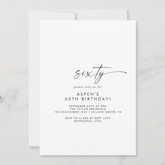 Convites Modern Script 60th Birthday Party Invitation (Frente)