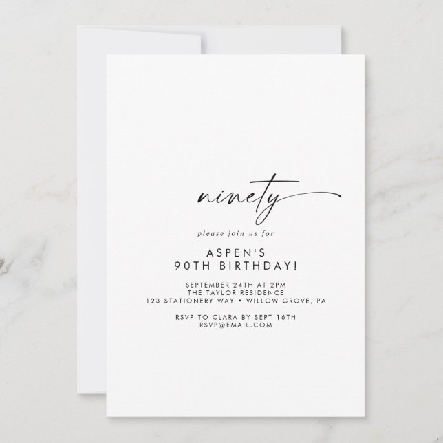 Convites Modern Script 90th Birthday Party Invitation (Frente)