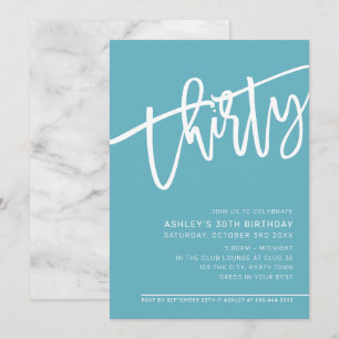 Convites MODERN SCRIPT aniversário de 30 anos turquoise whi