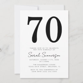Convites Modern Script Black White Seventy 70th Birthday