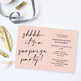 Convites Modern Script Blush Pink Surprise Retirement Party