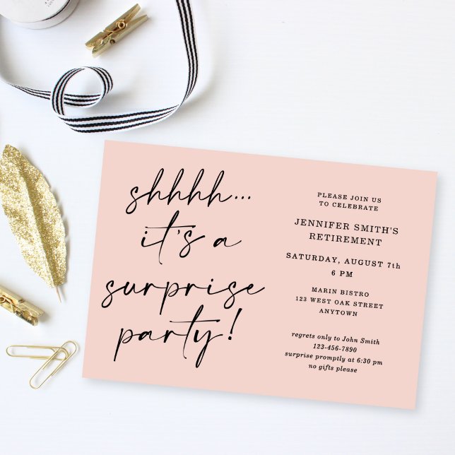 Convites Modern Script Blush Pink Surprise Retirement Party (Criador carregado)