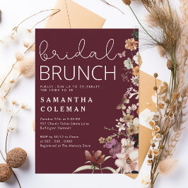 Convites Modern Script Boho Wildfolwer Chá de panela Brunch