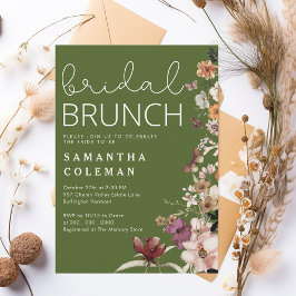 Convites Modern Script Boho Wildfolwer Chá de panela Brunch