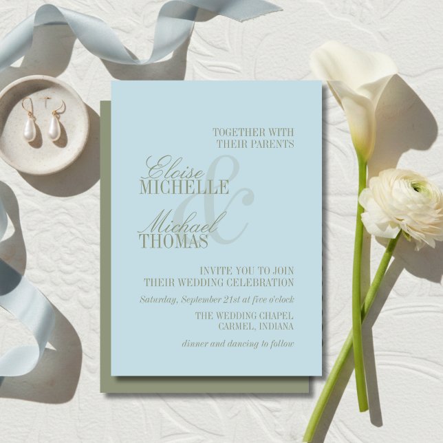 Convites Modern Script Citrus Blue Formal Wedding (Modern Script Citrus Blue Formal Wedding Invitation)