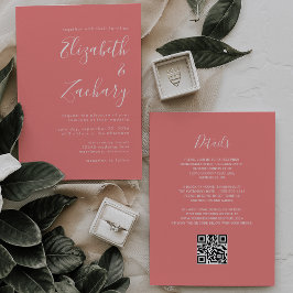 Convites Modern Script Coral Pink QR Code Wedding