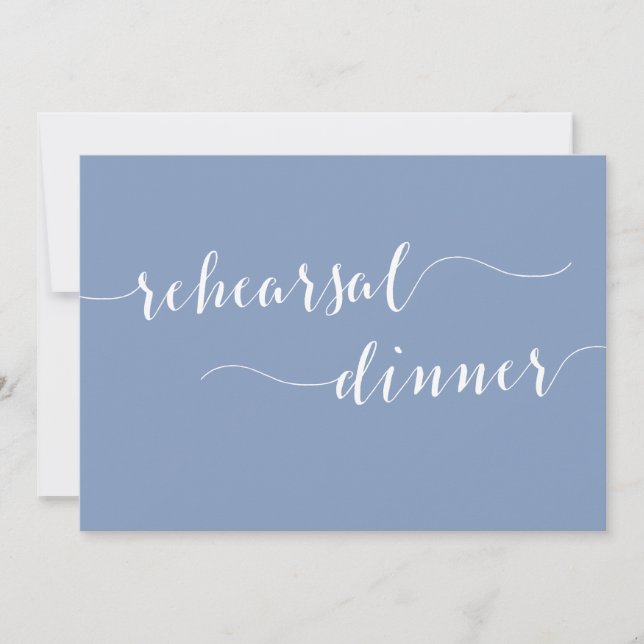 Convites Modern Script Dusty Blue Wedding Rehearsal Dinner (Frente)