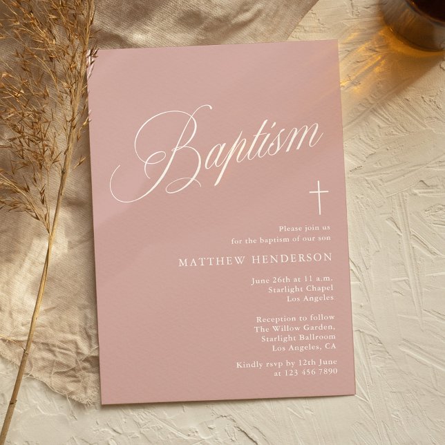 Convites Modern Script Dusty Pink Girl Baptism (Criador carregado)