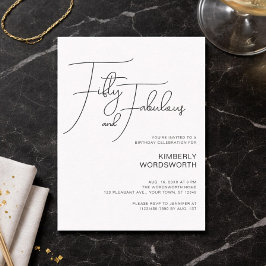 Convites Modern Script Fifty and Fabulous 50th Birthday