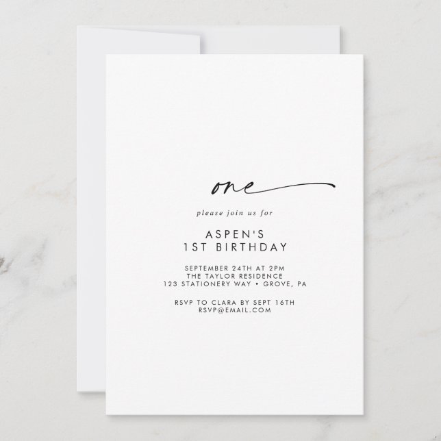 Convites Modern Script First Birthday Party Invitation (Frente)
