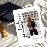 Convites Modern Script Graduate 3 Photo Graduation<br><div class="desc">Celebrate your graduate’s milestone with this Modern Script 3 Photo Graduation Announcement, designed to beautifully showcase seven favorite photos in a clean, modern layout. Featuring elegant flowing script paired with minimalist typography, this personalized announcement highlights special memories while sharing the exciting news with family and friends. Perfect for high school...</div>
