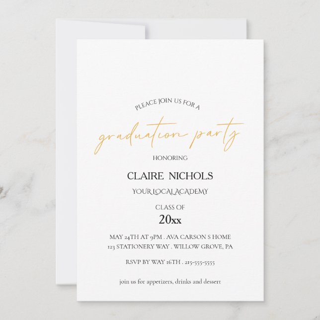 Convites Modern Script Graduation Party Invitation (Frente)