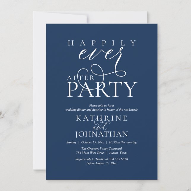 Convites Modern Script Happily Ever After Party Elopement (Frente)