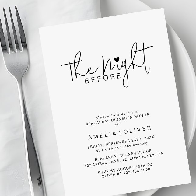 Convites Modern Script Heart | Wedding Rehearsal Dinner (Criador carregado)