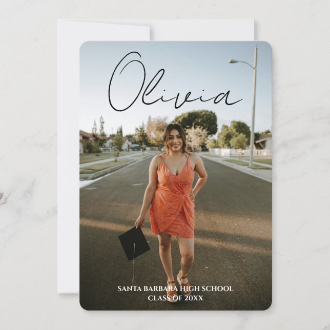 Convites Modern Script Photo Collage Graduation Party (Frente)