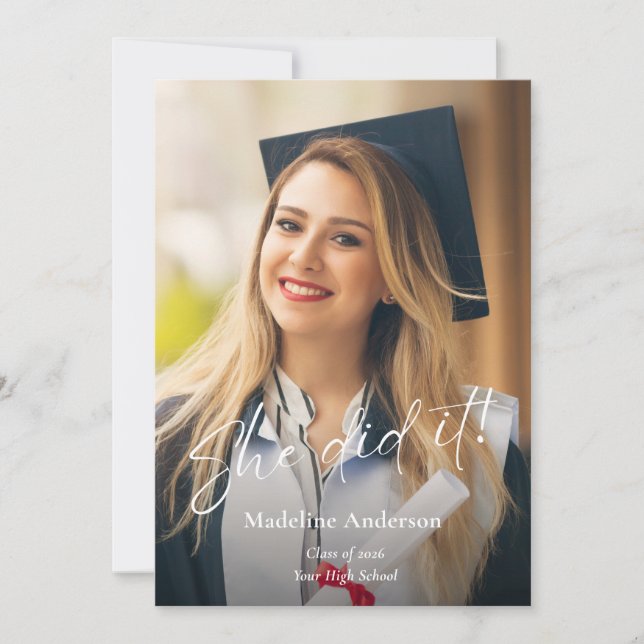 Convites Modern Script Photo Graduation Announcement (Frente)