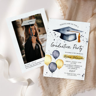 Convites Modern Script Photo Graduation Party Invitation 