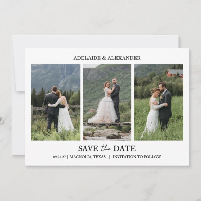 Convites Modern Script Photo Wedding Save The Date (Frente)
