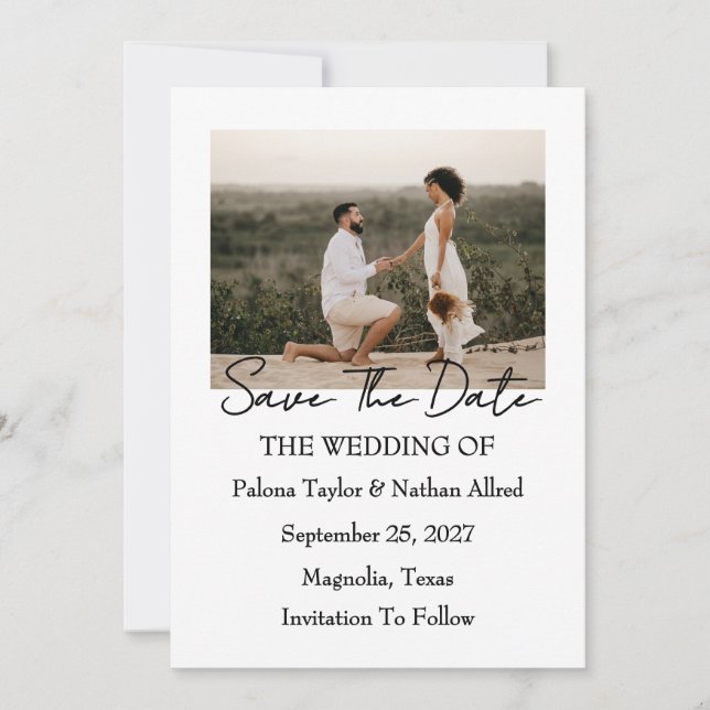Convites Modern Script Photo Wedding Save The Date (Frente)
