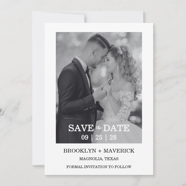 Convites Modern Script Photo Wedding Save The Date (Frente)